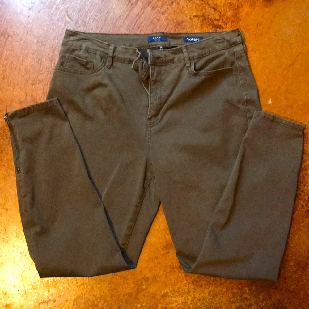 Olive green skinny jean. Size 14